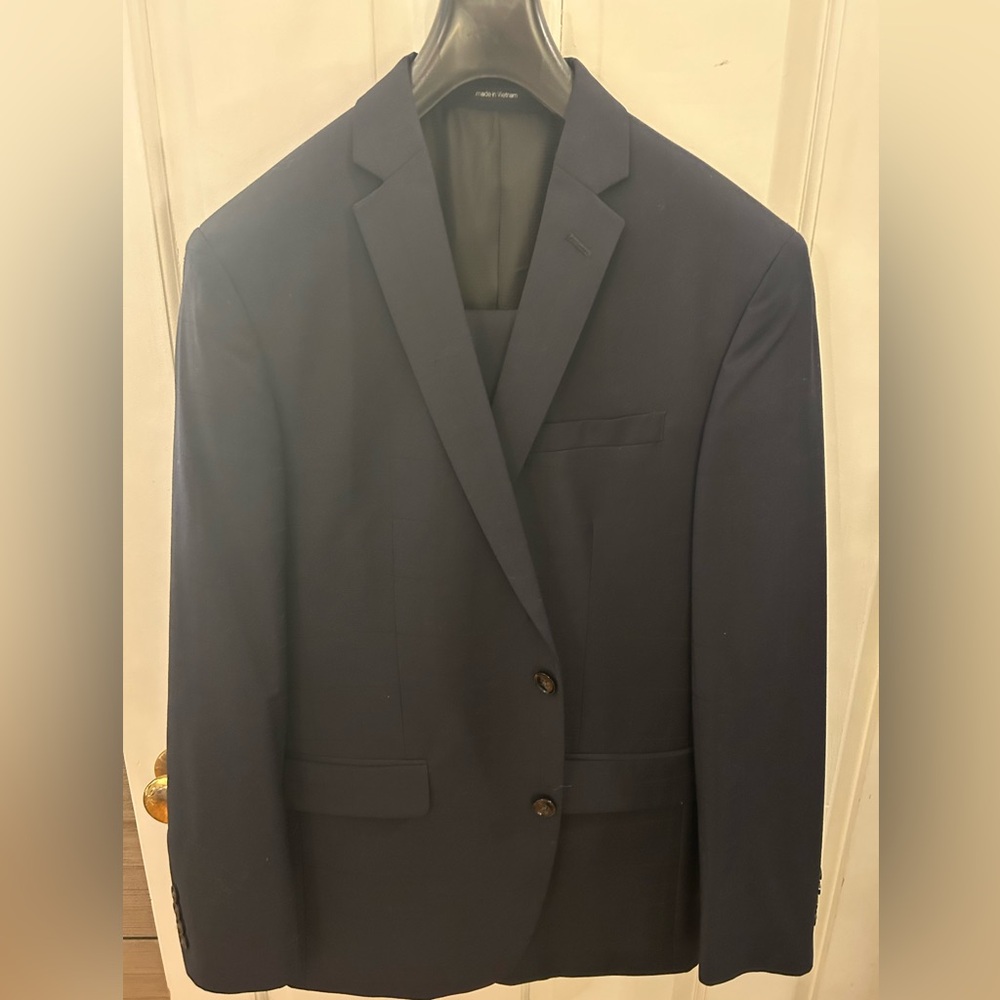 Dark navy with subtle black windowpane suit